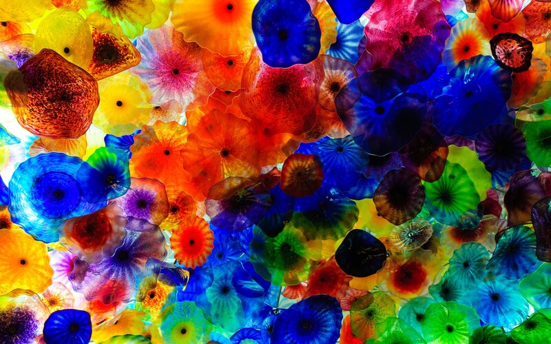 Colorful Glass Flowers — Blue, Vibrant, Abstract