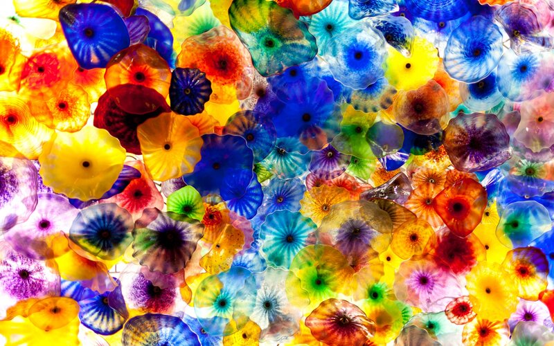 Colorful Glass Flowers — Blue, Vibrant
