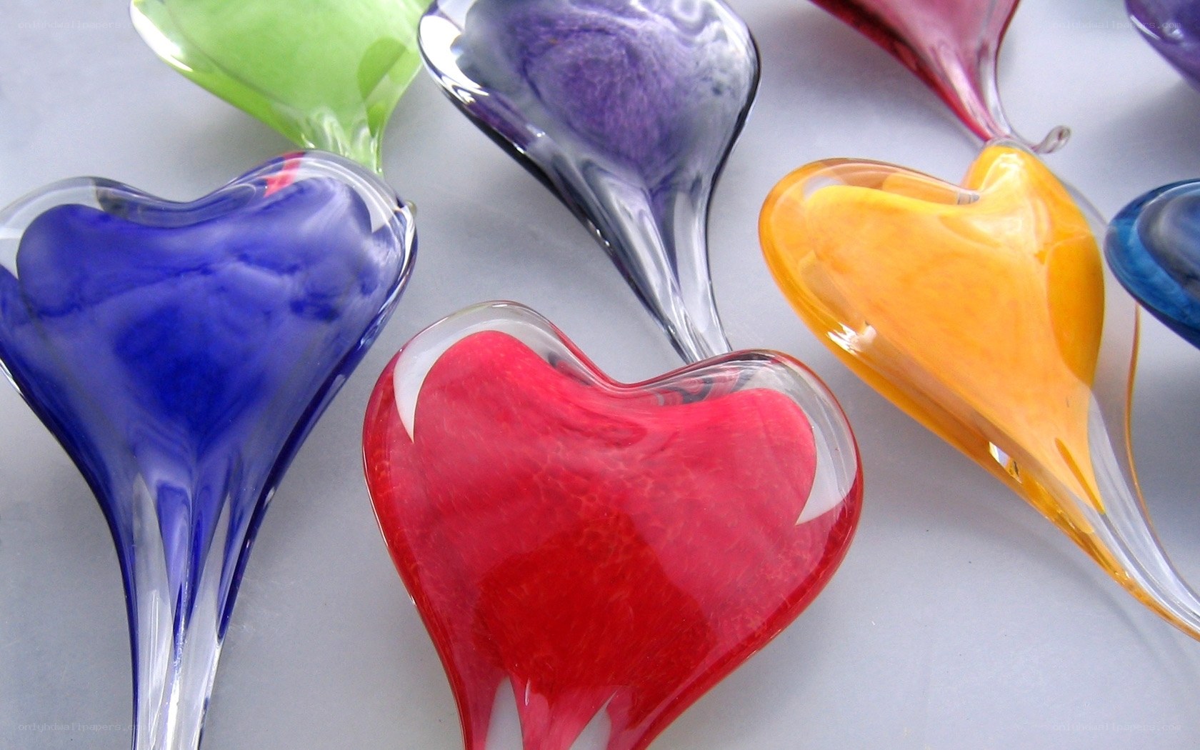 Colorful glass heart ornaments