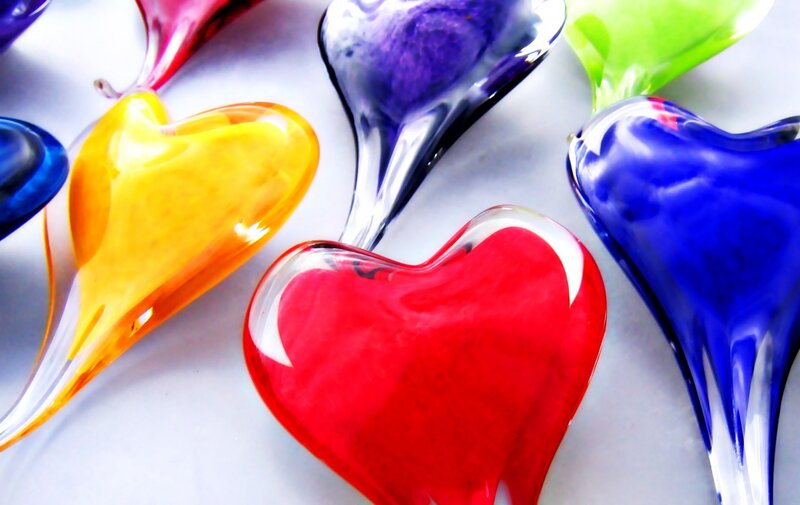 Colorful Glass Hearts — Red, Bright