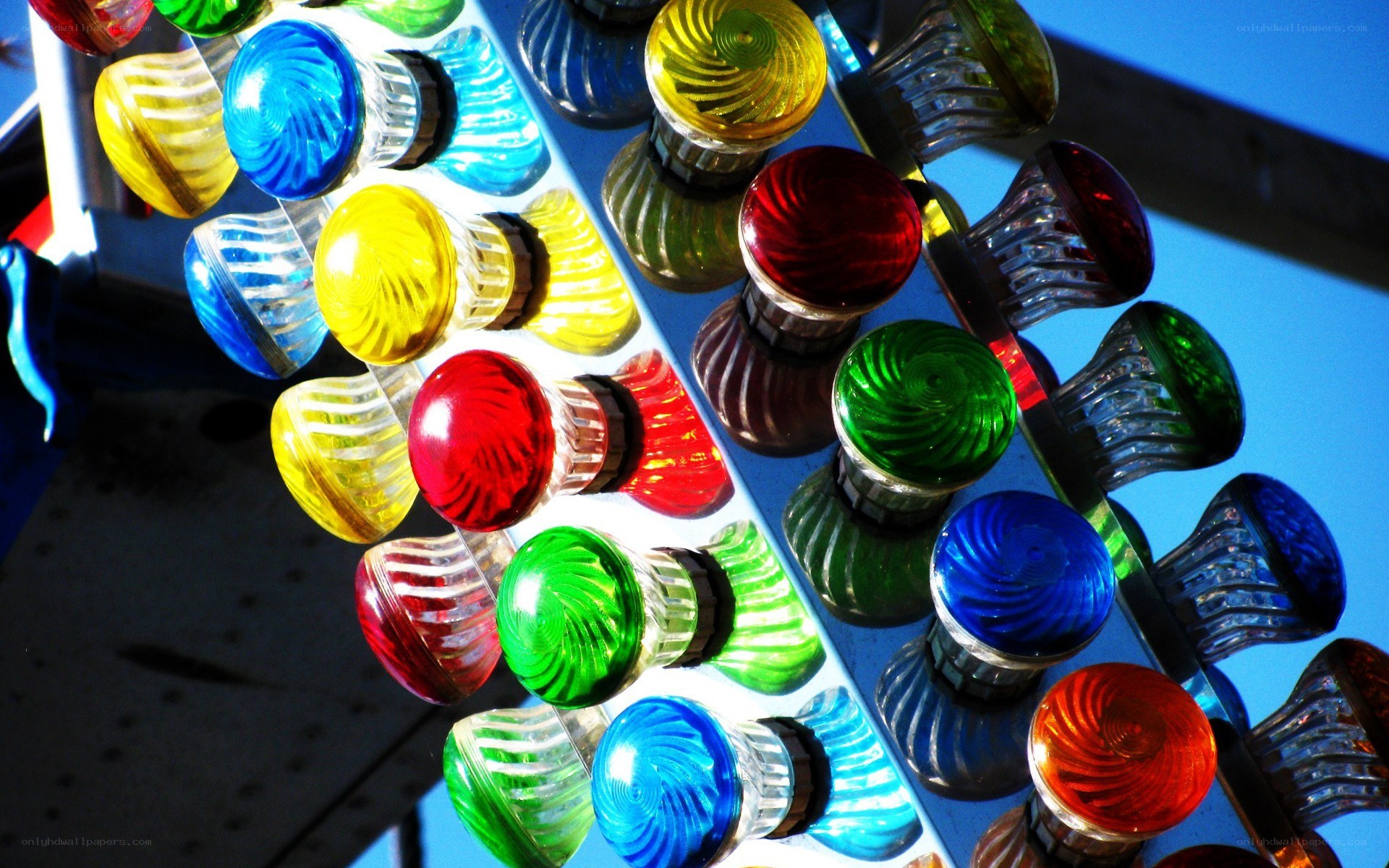 Colorful glass knobs on display