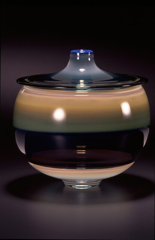 Colorful glass lidded bowl