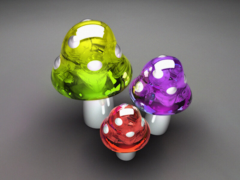 Colorful glass mushrooms