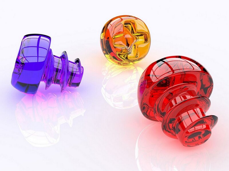 Colorful glass objects on white