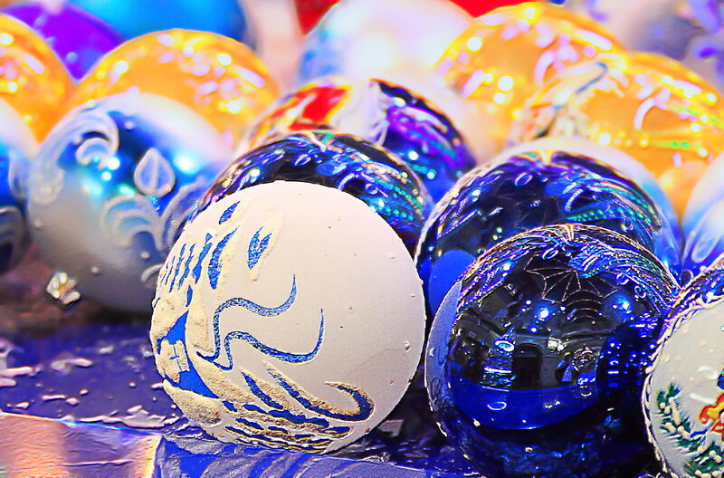 Colorful Glass Ornaments — Blue, Festive