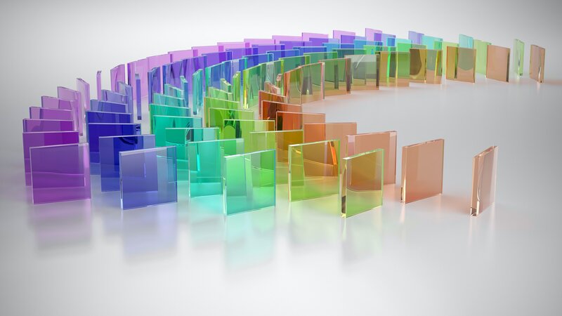 Colorful glass panels in arc