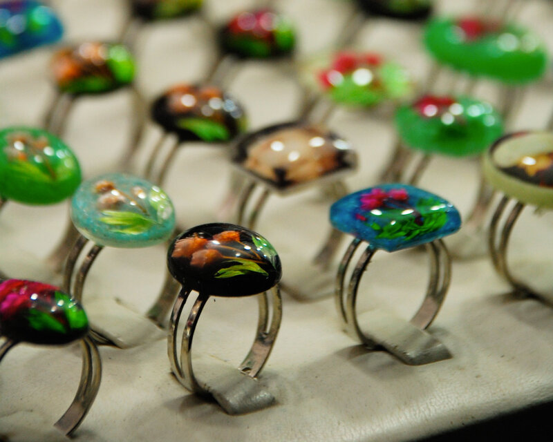 Colorful glass ring collection