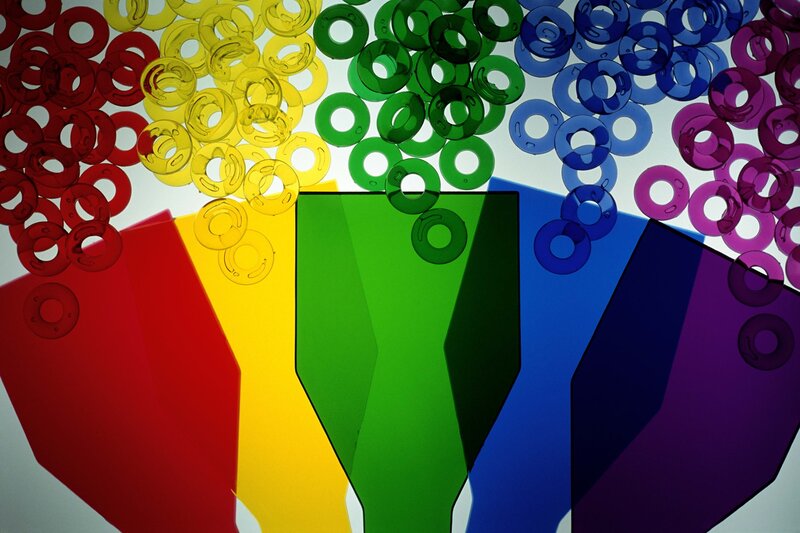 Colorful glass rings and panels