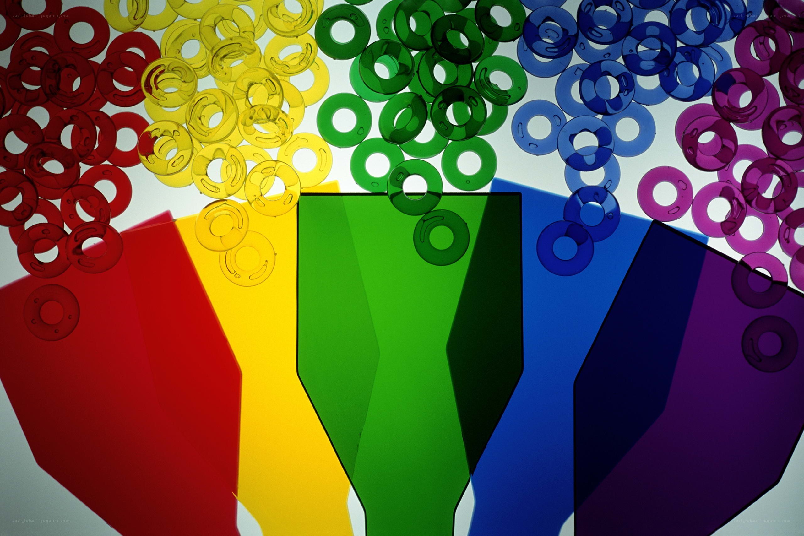 Colorful glass rings and panels