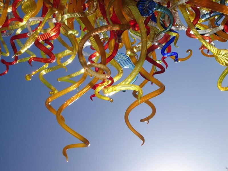 Colorful glass sculpture against sky
