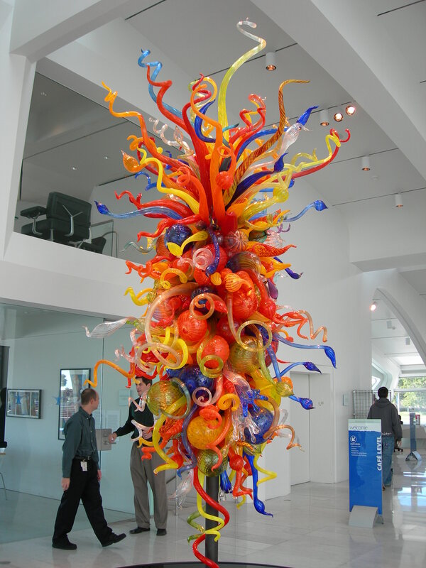 Colorful glass sculpture in gallery