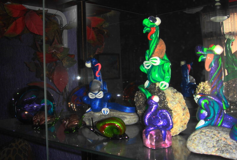 Colorful glass sculptures in display