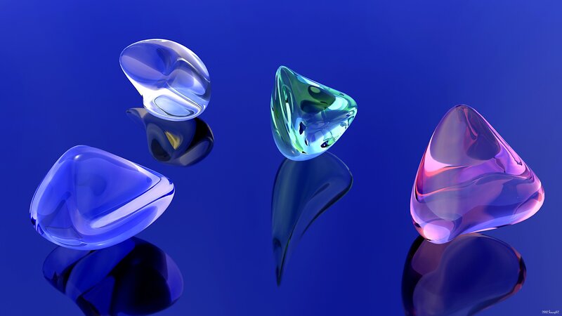 Colorful glass shapes on blue