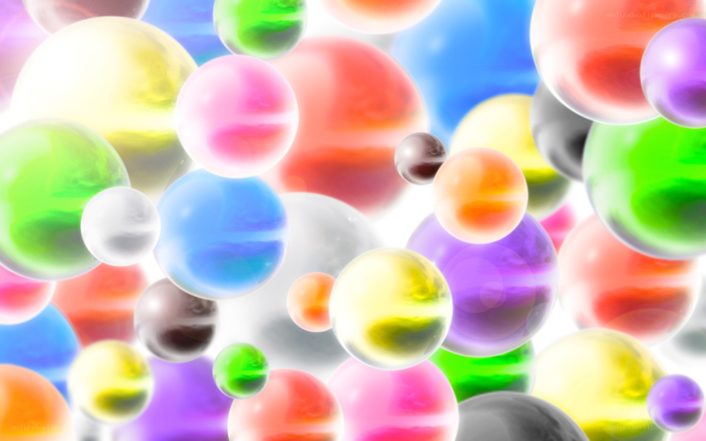 Colorful glass spheres floating