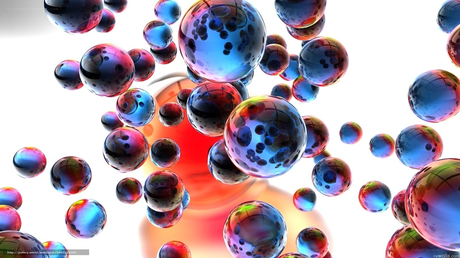 Colorful glass spheres floating
