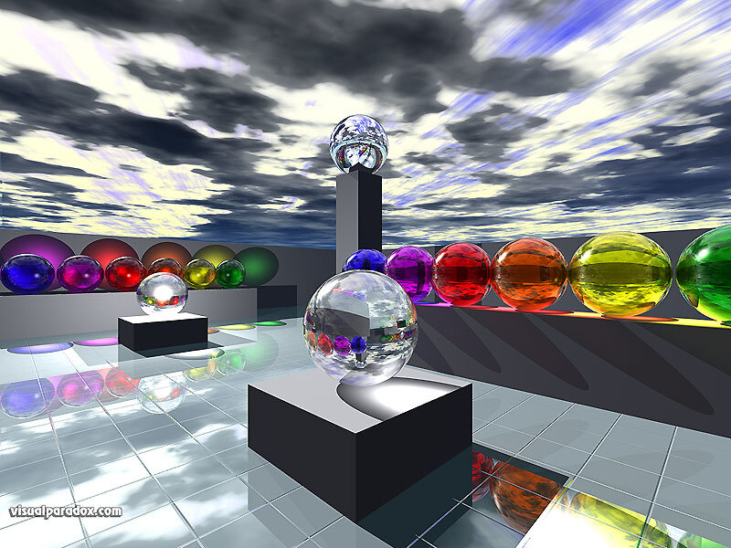 Colorful glass spheres in a gallery