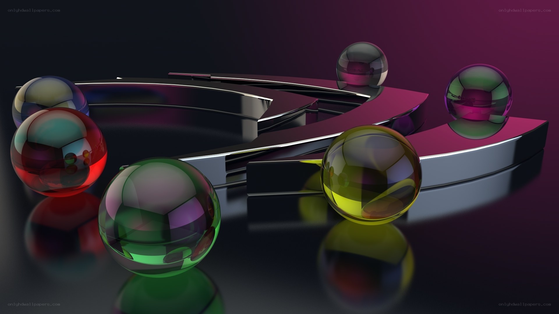 Colorful glass spheres on metal structure