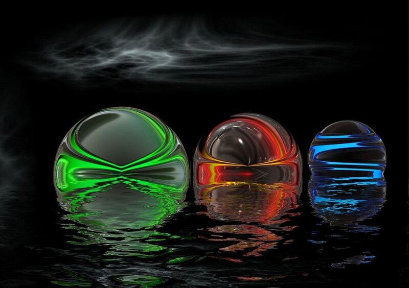 Colorful glass spheres on water