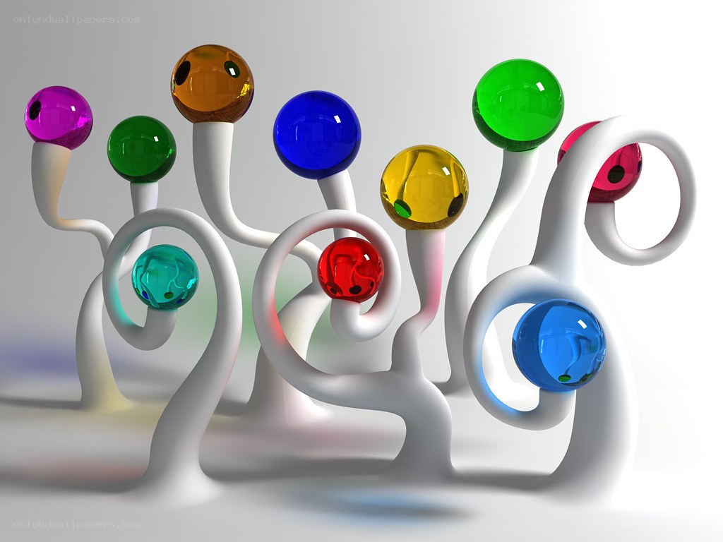 Colorful glass spheres on white forms