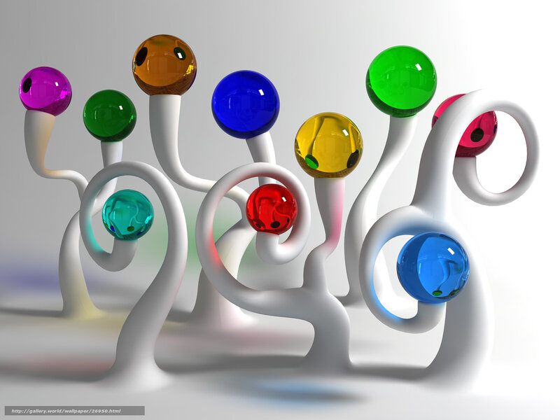 Colorful glass spheres on white stems