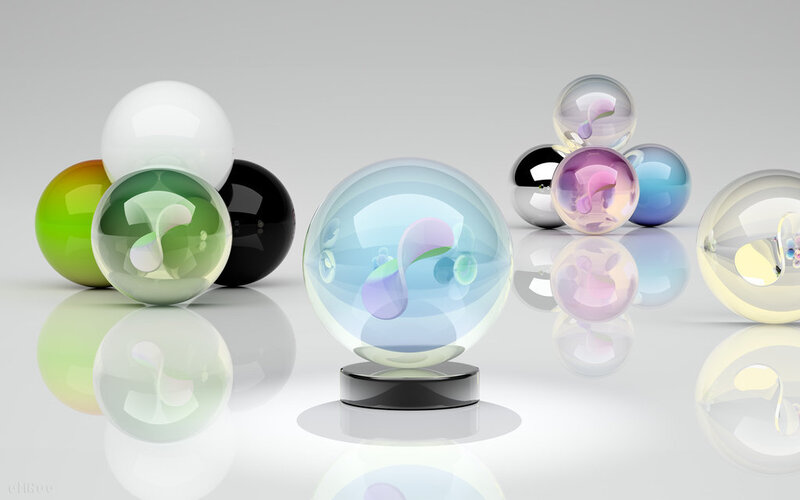 Colorful glass spheres on white