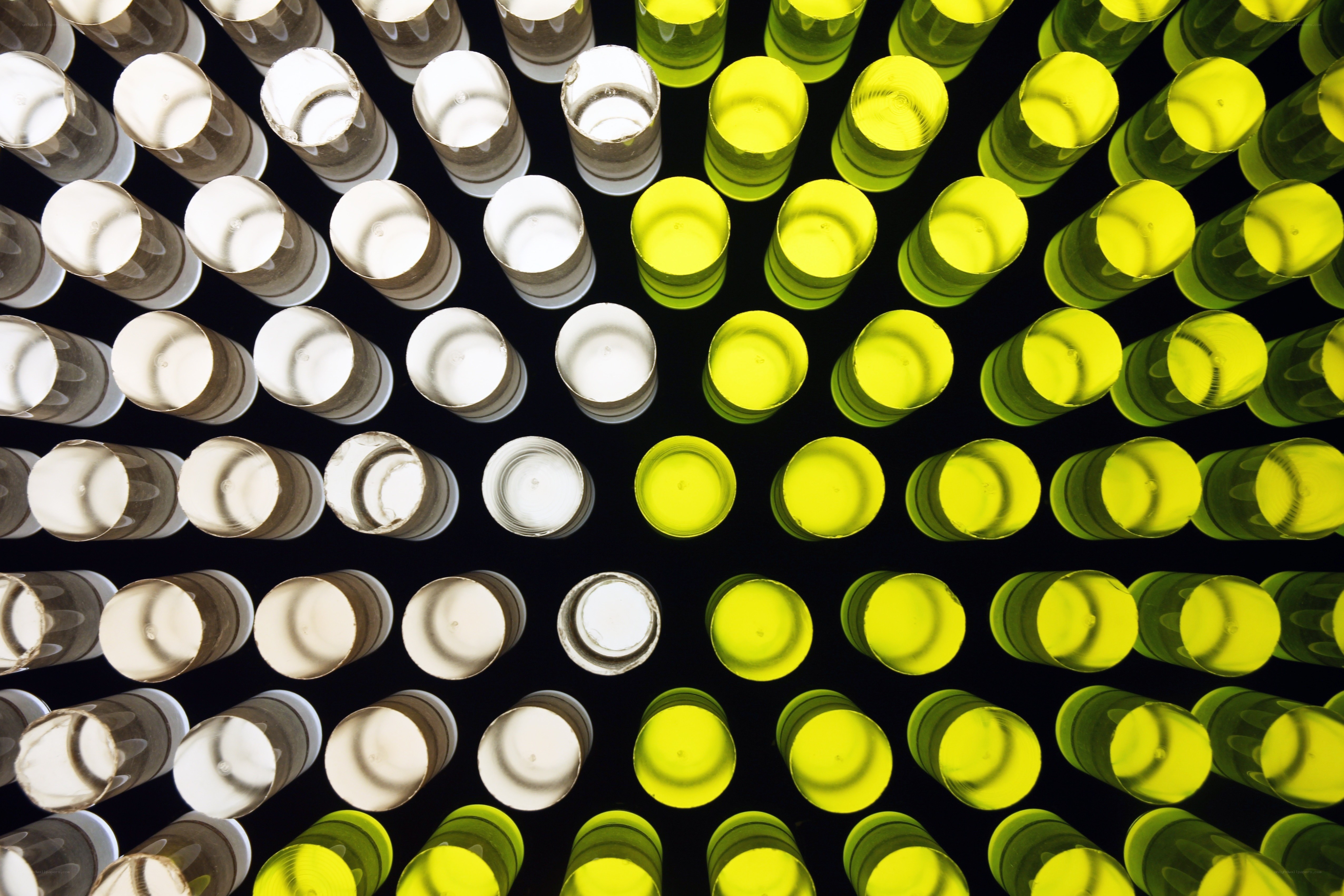 Colorful glass tubes in rows