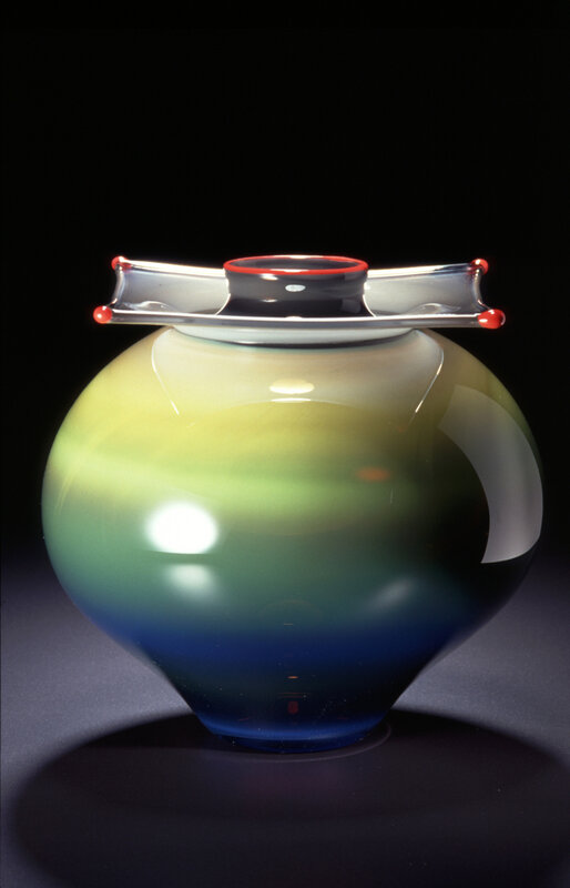 Colorful glass vase with lid