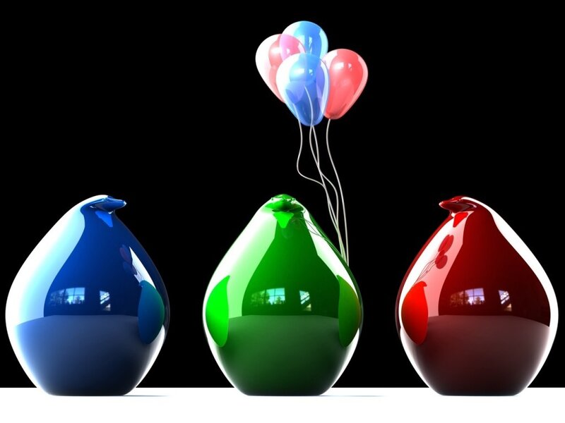 Colorful glass vases with balloons