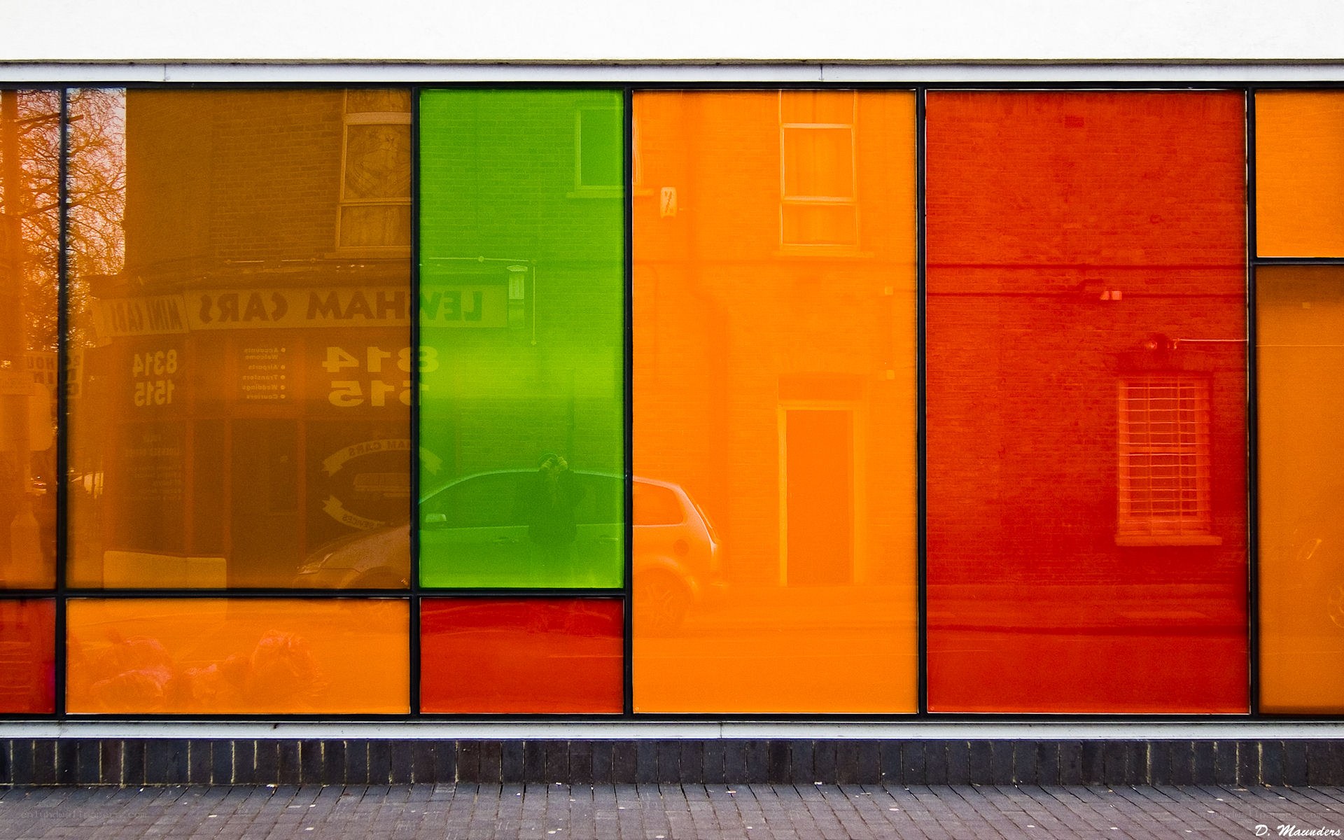 Colorful glass window reflections