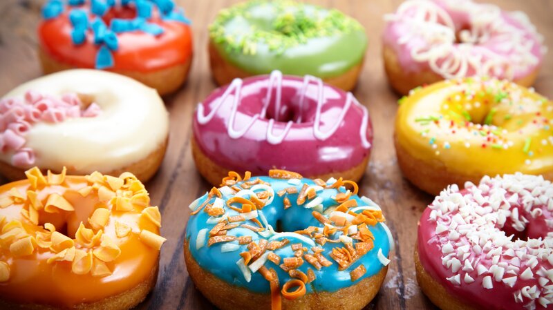 Colorful Glazed Donuts — Blue, Appetizing