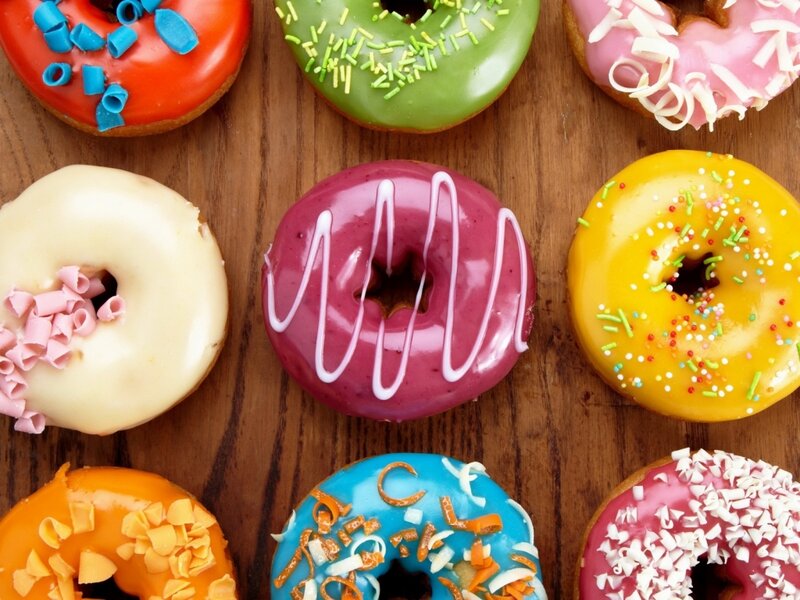 Colorful Glazed Donuts — Brown