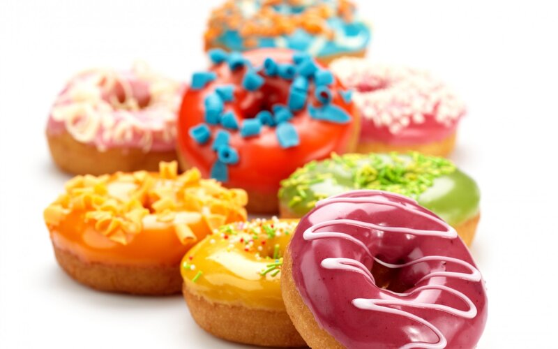 Colorful Glazed Donuts — White
