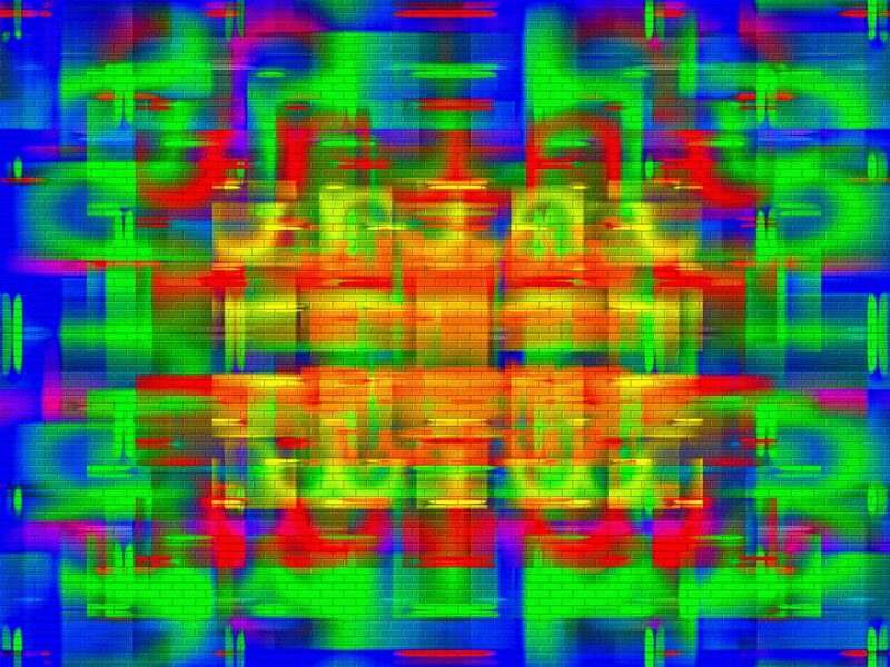 colorful glitch art on brick wall