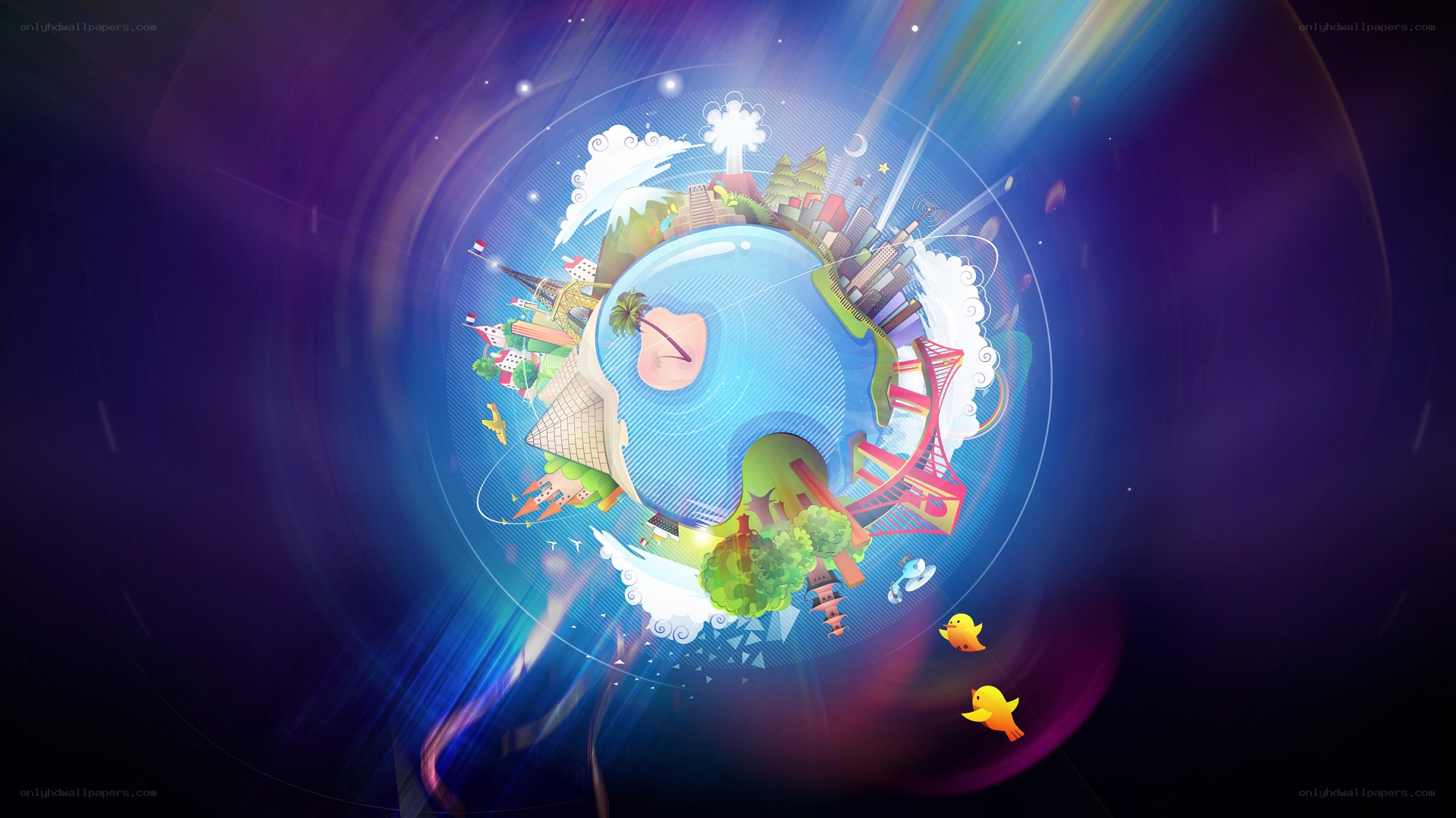 colorful globe with landmarks