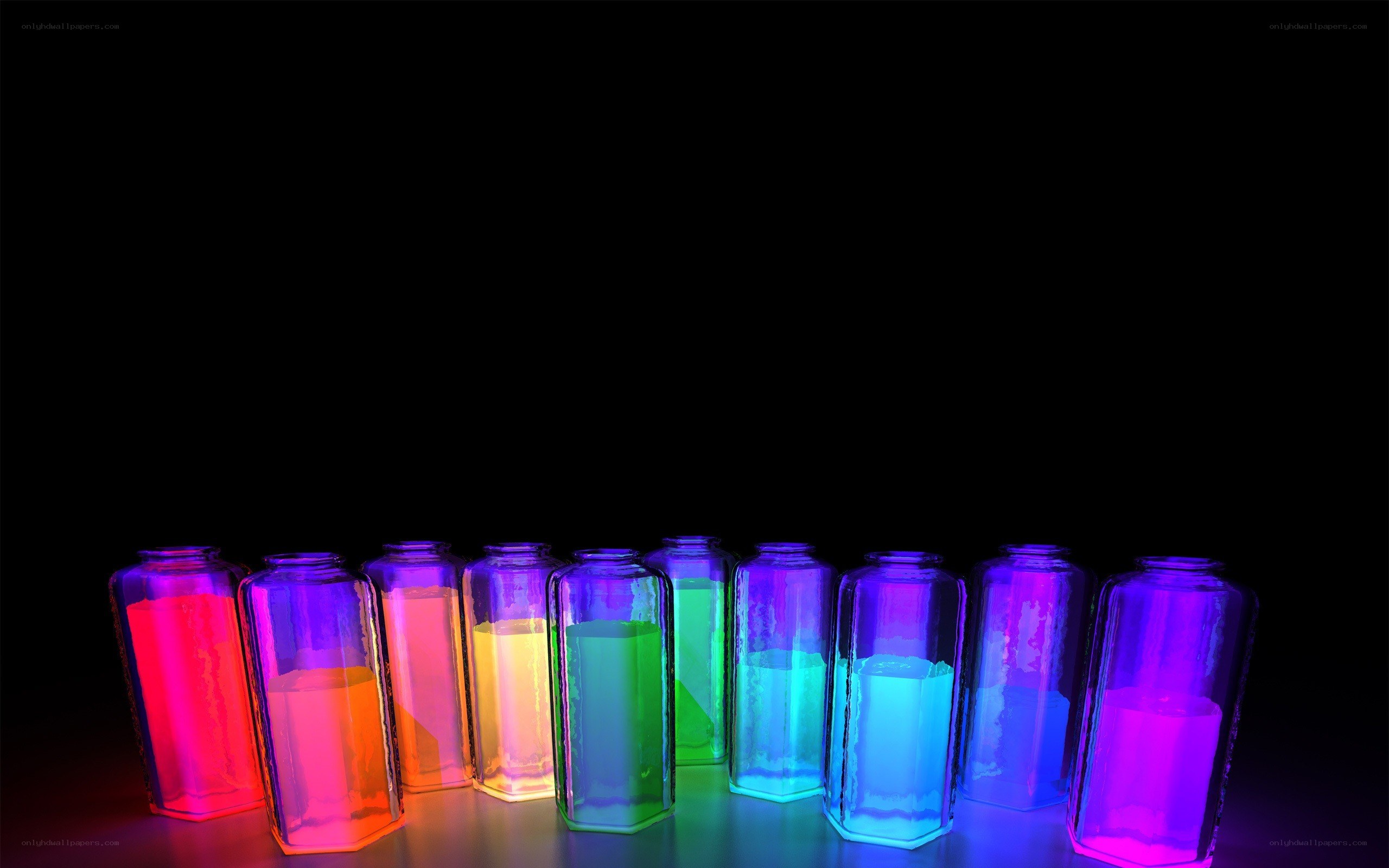 Colorful glowing bottles