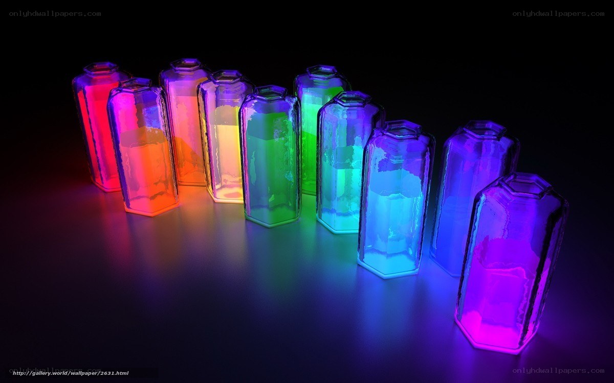 Colorful glowing bottles