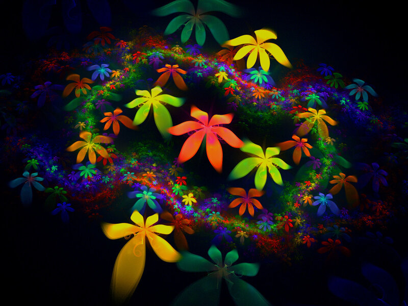 colorful glowing fractal flowers