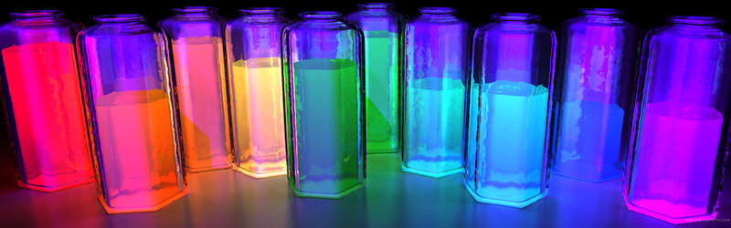 Colorful glowing jars