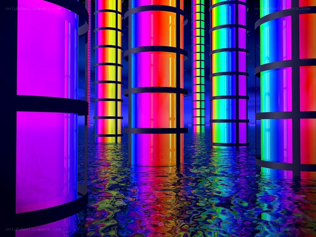 Colorful glowing pillars in water