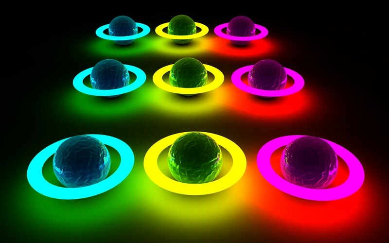 Colorful glowing planets