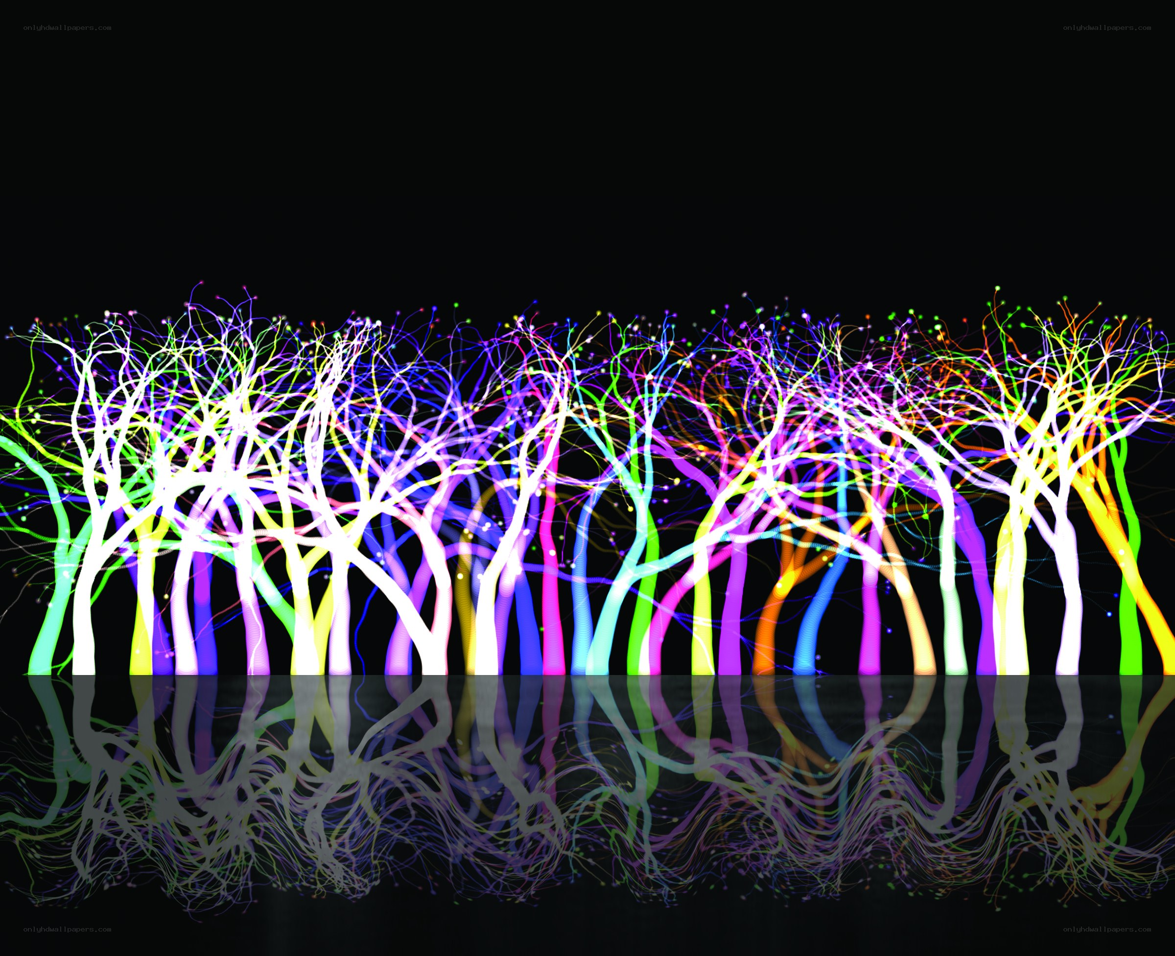 Colorful glowing trees