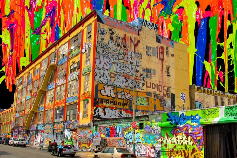 Colorful graffiti-covered building