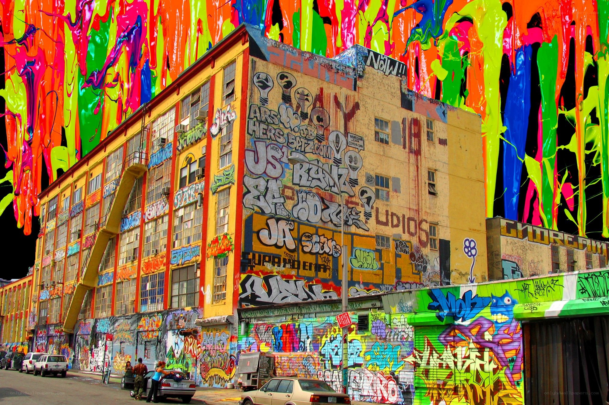 Colorful graffiti-covered building