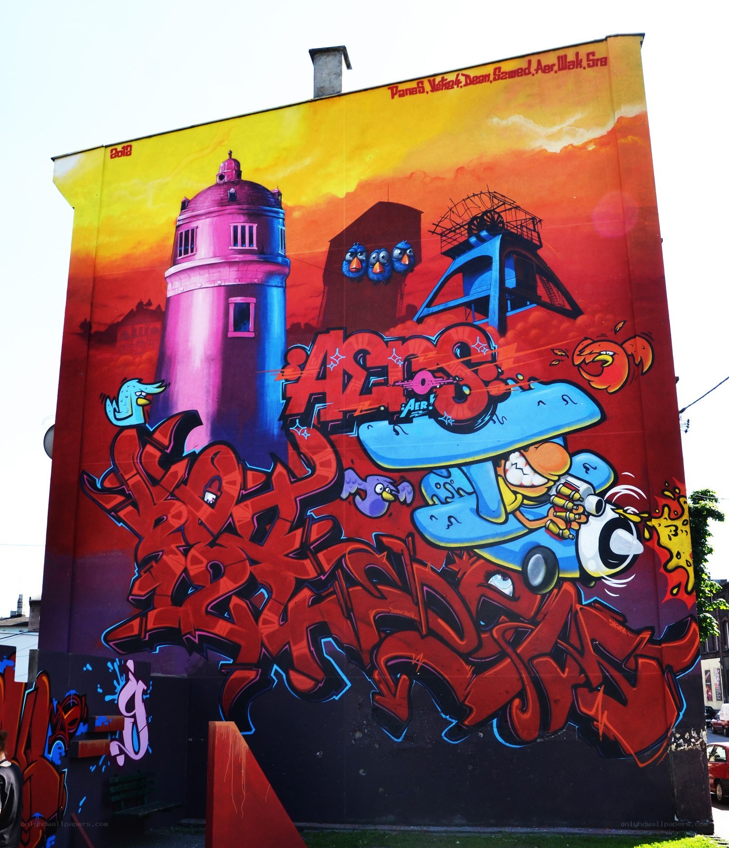 Colorful graffiti mural on building