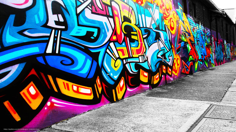 Colorful Graffiti on Wall — Blue, Vibrant, Photograph