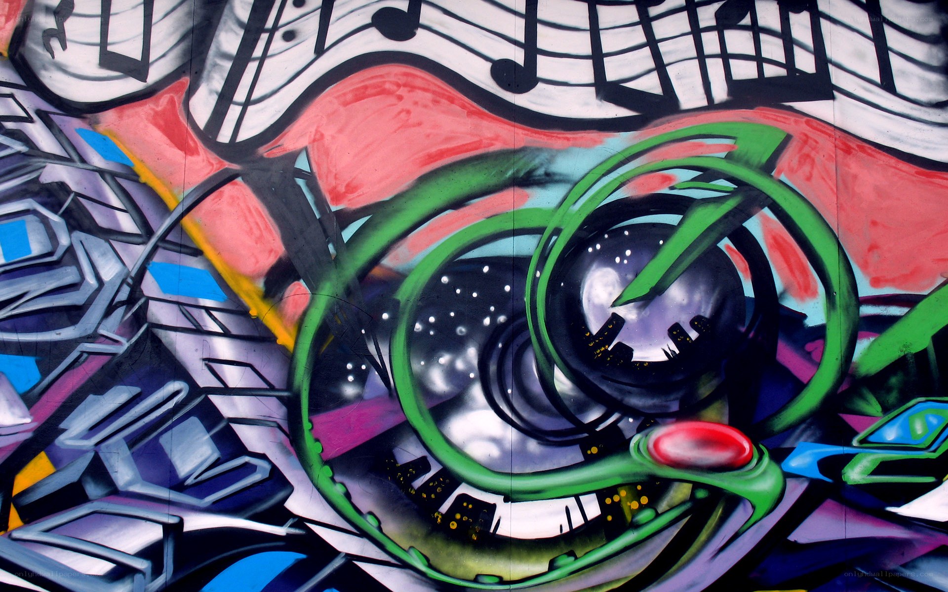 colorful graffiti with musical notes