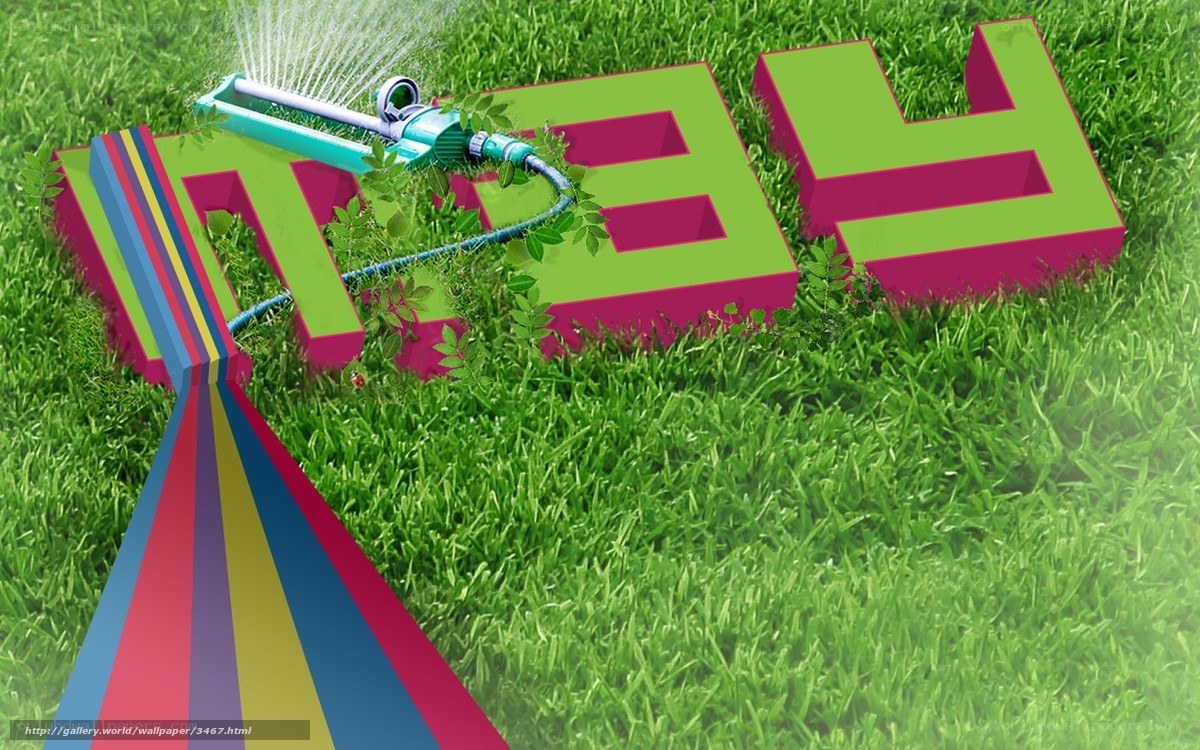 Colorful grass watering scene
