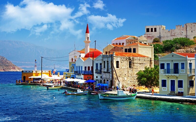 Colorful Greek harbor village