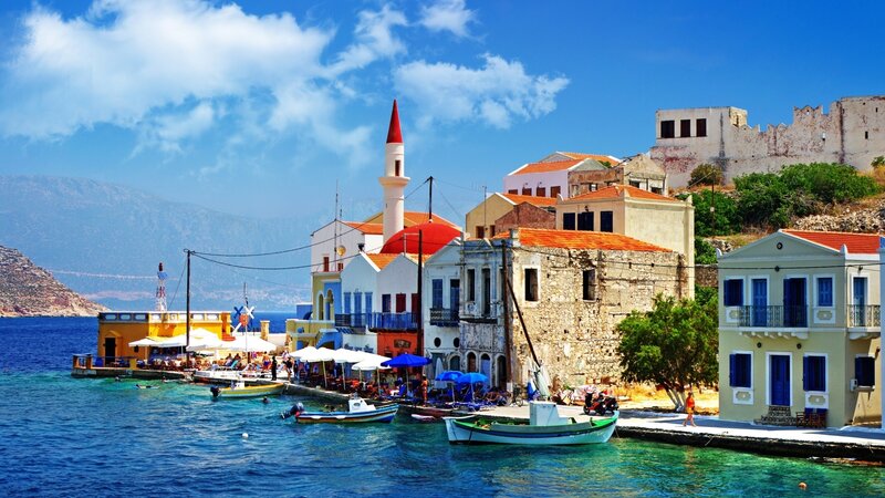 Colorful Greek harbor village