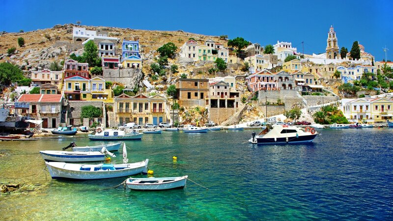 Colorful Greek island harbor